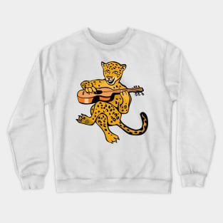 Leopard  Playing Guitar Cartoon Crewneck Sweatshirt